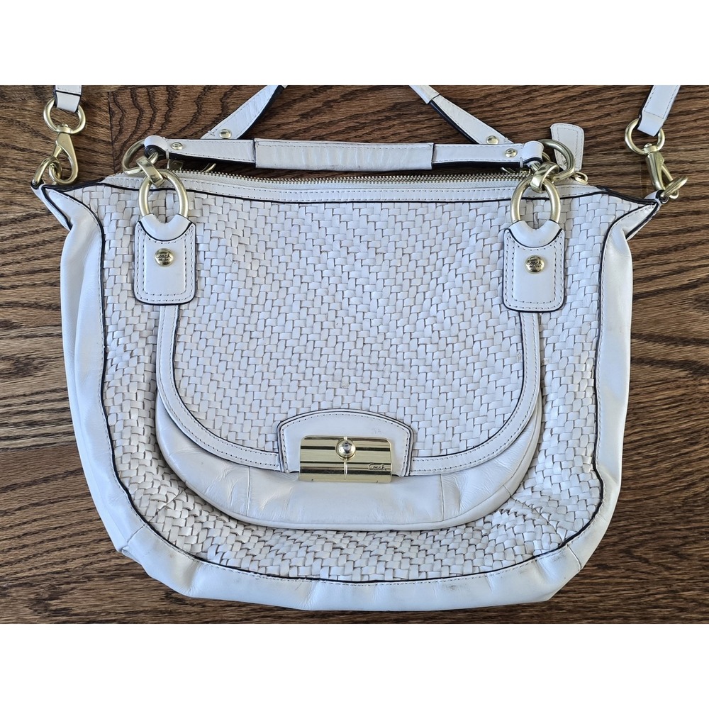 VINTAGE COACH Kristin Woven Leather Crossbody/Satchel Shoulder Bag White